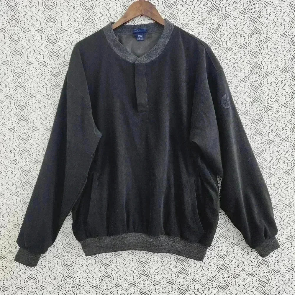 Vintage Sunderland Of Scotland Made in USA Henley Pullover Jacket Men's L Black